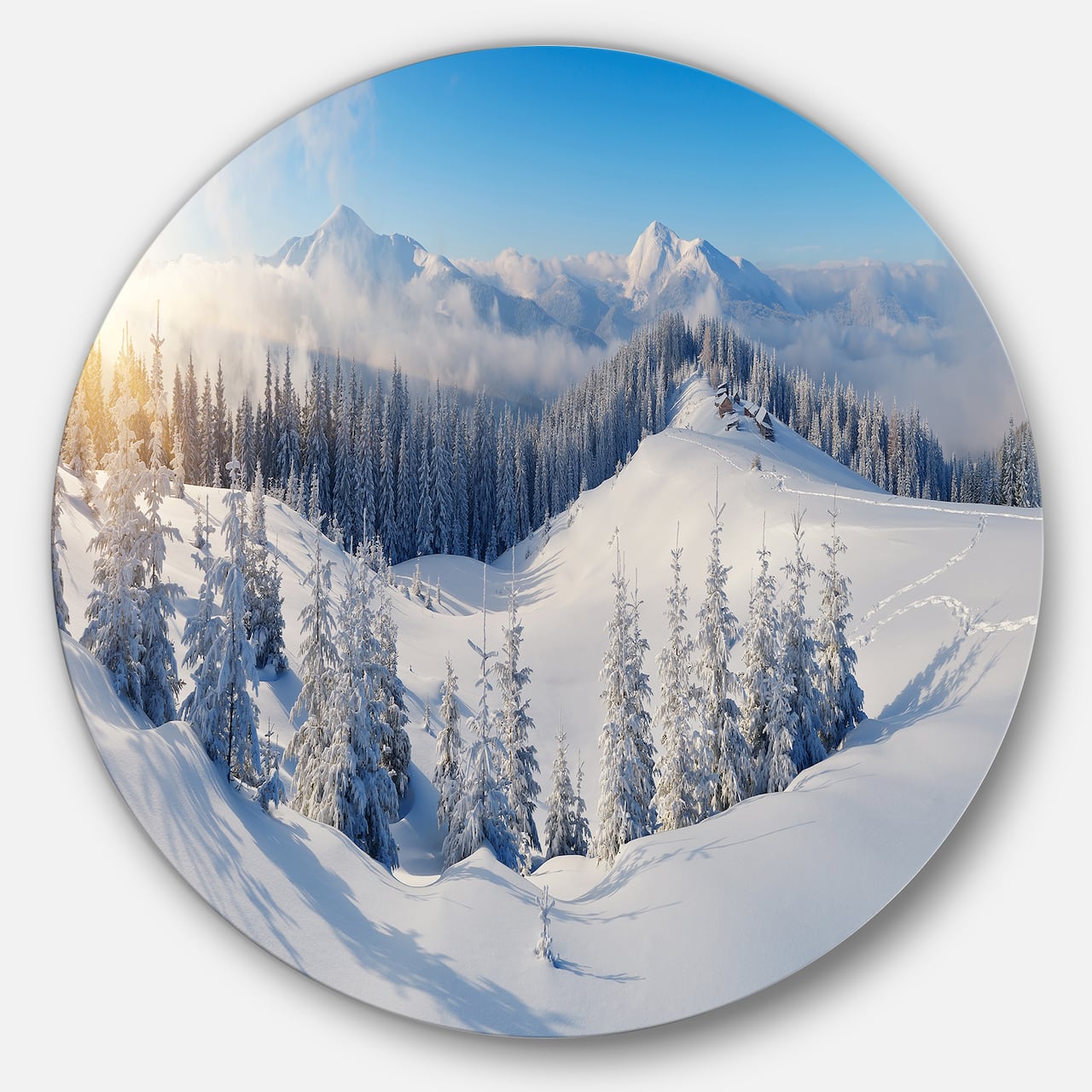 Designart - Winter Mountains Panorama&#x27; Photography Circle Metal Wall Art